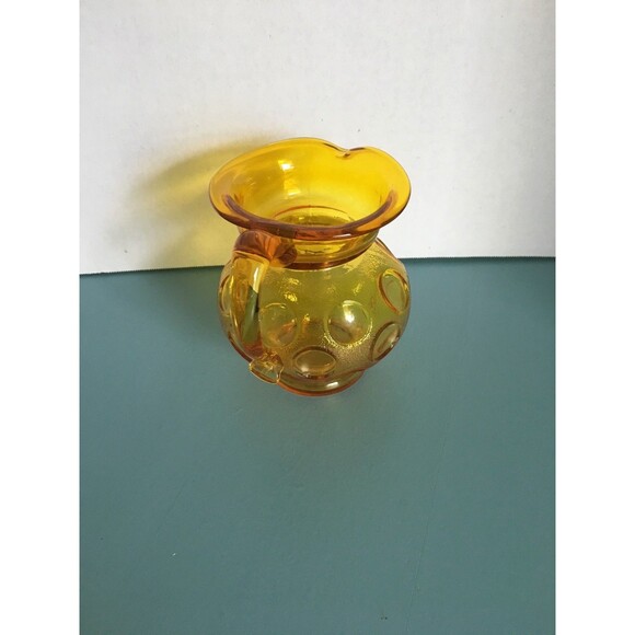 Amber Glass Coin Dot - Vintage Kanawha Small  Pitcher With  Handle 4 .25" H - Picture 3 of 6